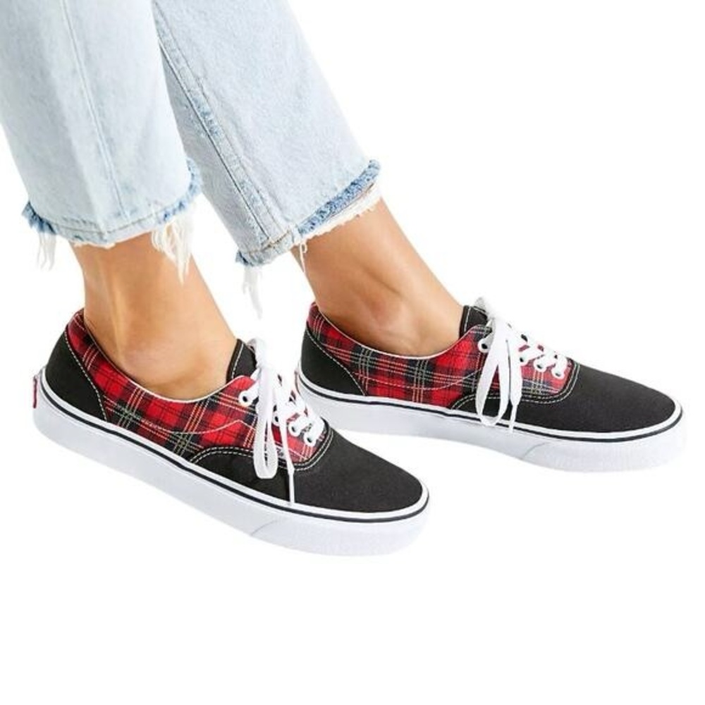 Vans Red Plaid and Black Sneakers - Picture 5 of 6